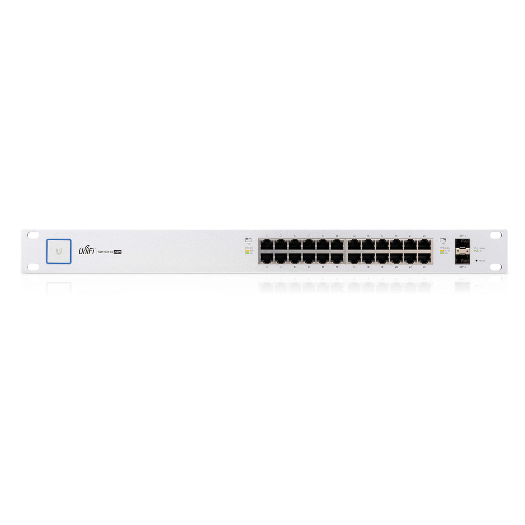 Ubiquiti UniFi - Switch, 24 ports with 250W PoE, 24 Gigabit RJ45 Ports, 2 SFP Ports, Switching Capacity: 52 Gbps, Supports PoE+ IEEE 802.3at/af