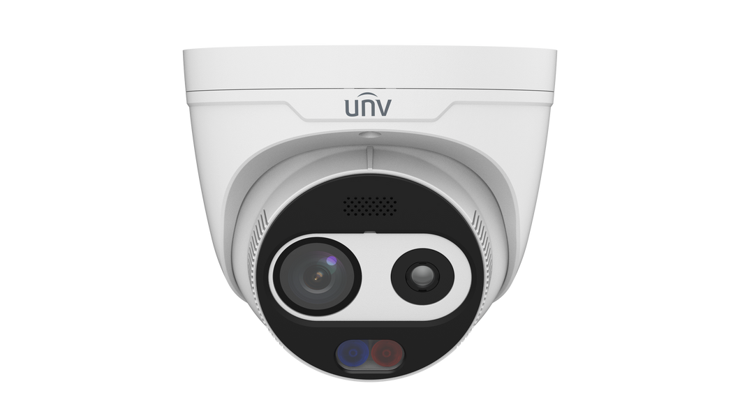 UNV H.265 4MP LightHunter Dual-spectrum Thermal Network Turret Camera, smoke, fire, Temp, Uniview SIP, 12V DC 24V AC, PoE, IP67, IR 50m, 3.2mm Thermal