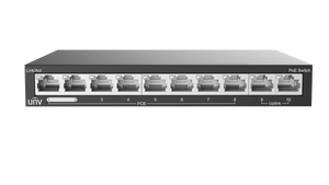 UNV 8 Port PoE Switch, supports EXTEND Mode (120W) 8-port, 2 Uplink port PoE Switch, Uniview 10 x 10/100 Ethernet Ports, POE up to 250m in EXTEND Mode
