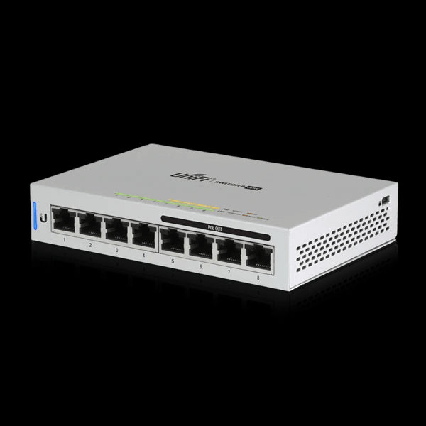Ubiquiti UniFi Switch 8-ports, non-PoE, Gigabit, Low Power Consumption, features 8 Gigabit RJ45 Ports, 1 PoE Passthrough Port, PoE or DC Input Option