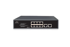 UNV 8 Port PoE Switch, supports Extend Mode (120W) 8-port, 2 Uplink port PoE Switch, Uniview 10 x 10/100 Ethernet Ports, POE up to 250m in Extend Mode