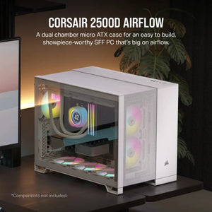 Corsair 2500D Airflow Micro ATX Dual Chamber PC Case, Midi Tower, PC CASE, White, ATX, 18 cm, 40 cm, Width: 304 mm, Depth: 469 mm, Height: 376 mm