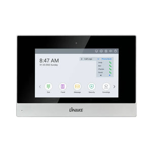 Dnake 7" Indoor Monitor Smart Lite App Version, 7" TFT LCD, 800x480 pixel, Supports up to 8 IP cameras, PoE support, 8 Alarm zones, 2×10/100Mbps Ports