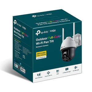 TP-Link VIGI 4MP Full-Color Wi-Fi Pan/Tilt Network Camera, IR/White Light, 12V DC, 4 mm Fixed Lens, Built-In Microphone, Speaker, micro-SD Slot, IP66
