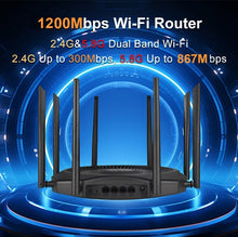 Load image into Gallery viewer, KuWFi 1200Mbps AP Router 11ac 2.4G 5G Dual Band WiFi External Antennas Gigabit WAN LAN Port 64 Users MESH VPN

