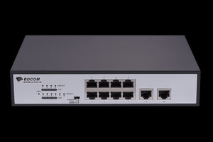Bdcom 10-port 10/100 POE switch (8 POE ports, 2 Base-T ports), Unmanaged Switch - 120W PoE, AC220V power supply Included, Bdcom-PS1010-8P-120