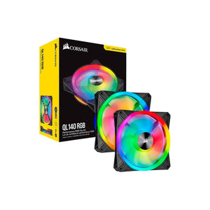 Corsair iCUE QL140 RGB 140mm PWM Dual Fan Kit with Lighting Node CORE, Fan diameter: 14 cm, Voltage: 6 - 13.2 V, Product colour: Black, Grey