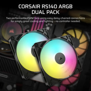 CORSAIR RS140 ARGB 140mm PWM Fan, Fan diameter 14 cm, Rotational speed (min) 330 RPM, Product colour: Black