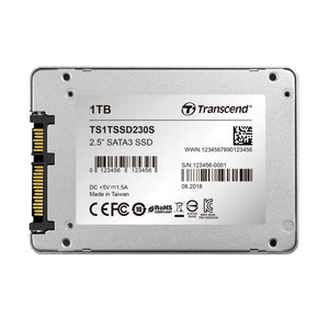 Transcend TS1TSSD230S 1TB SSD230 2.5'' SSD Drive - SATA III 3D TLC with dRAM cache - 560MB/s Read, 500MB/s Write - 560 TBW, Component for PC/notebook