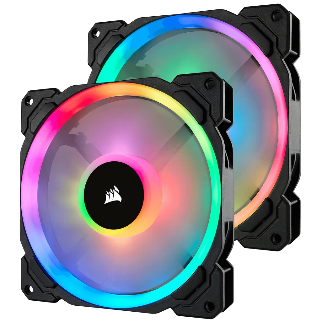 Corsair LL140 RGB 140mm Dual Light Loop RGB LED PWM 600 - 1300 RPM Cooling Fan — 2 Fan Pack with Lighting Node PRO