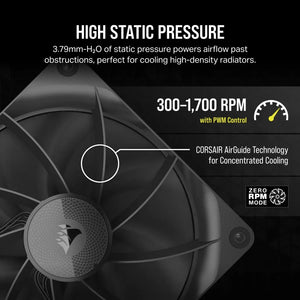 CORSAIR RX Series, iCUE LINK RX140, 140mm Fan, Single Pack, Fan diameter: 14 cm, 1700 RPM Rotational, Maximum airflow 95.7 cfm, Product colour: Black