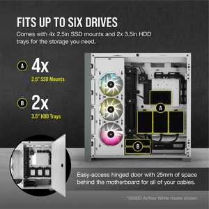 Corsair 5000D Airflow Tempered Glass Mid-Tower PC CASE; Black - 4x3.5''; 2x2.5''; Up to 360mm Liquid Coolers - ATX Chassis