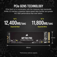 Load image into Gallery viewer, Corsair MP700 PRO 4TB M.2 NVMe PCIe Gen. 5 x4 SSD (no heatsink)
