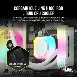 Corsair iCUE Link H100i RGB Liquid CPU Cooler - QX120 RGB Fans - White - 240mm Radiator - Fits Intel LGA 1700; AMD AM5 - Hub Included