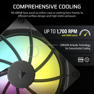 CORSAIR RS140 ARGB 140mm PWM Fan, Fan diameter 14 cm, Rotational speed (min) 330 RPM, Product colour: Black