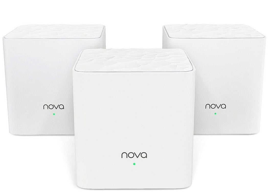 Tenda Home Wi-Fi Mesh System, 3-Pack, 802.11b/g/n/ac, Beamforming, 2 x 3dbi antennas, Smartphone Managed, Parental Control - Nova MW3