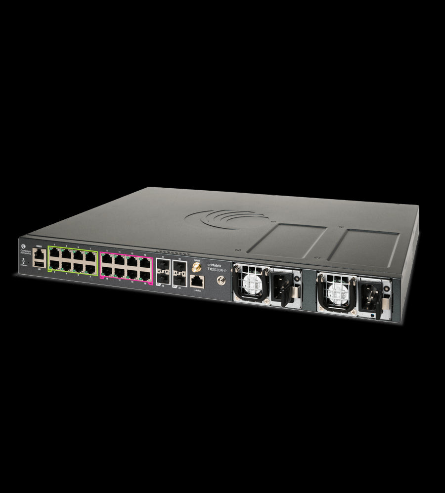 Cambium cnMatrix TX2020R-P PoE WISP Tower Switch, 16x 1G and 4x SFP+ 10G Ports, Removeable & Redundant Power Supplies (not included), CB-Cnm-TX2020R-P