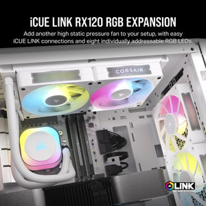 CORSAIR RX RGB Series; iCUE LINK RX120 RGB, 120mm Fan; Single Pack, Noise level (high speed): 36 dB, Maximum airflow: 73.5 cfm, Product colour: White