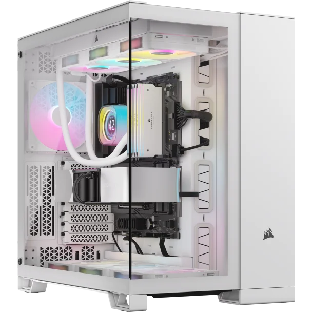 CORSAIR 6500X Mid-Tower Dual Chamber PC CASE, Tempered Glass, Compatible with reverse connector motherboards, Supports BTF, White