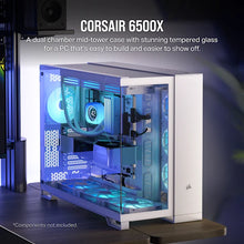 Load image into Gallery viewer, CORSAIR 6500X Mid-Tower Dual Chamber PC CASE, Tempered Glass, Compatible with reverse connector motherboards, Supports BTF, White
