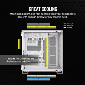 CORSAIR 6500X Mid-Tower Dual Chamber PC CASE, Tempered Glass, Compatible with reverse connector motherboards, Supports BTF, White