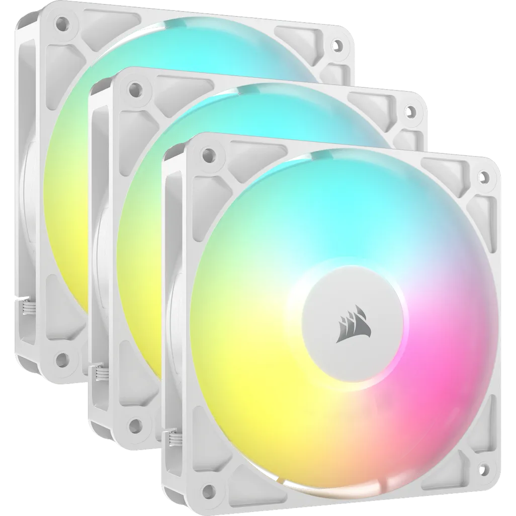 CORSAIR RS120 ARGB 120mm PWM Fans Triple Pack, Fan diameter: 12 cm, Noise level (high speed): 36 dB, Maximum airflow: 72.8 cfm, Product colour: White