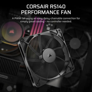 CORSAIR RS140 140mm PWM Fan, Fan diameter: 14 cm, Rotational speed (min): 330 RPM, Rotational speed (max): 1700 RPM, Maximum airflow: 95.5 cfm, White