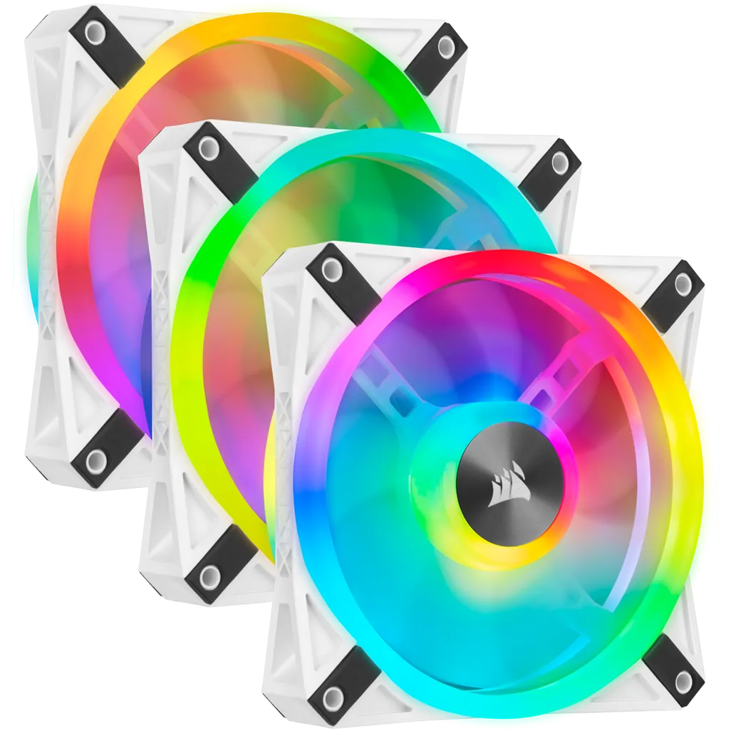 Corsair iCUE QL120 RGB 120mm PWM Triple Fan with Lighting Node CORE, White, Fan diameter: 12 cm, Voltage: 6 - 13.2 V, Product colour: White