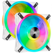 Load image into Gallery viewer, Corsair iCUE QL140 RGB 140mm PWM Dual Fan Kit with Lighting Node CORE, White, Width: 140 mm, Depth: 25 mm, Product colour: White
