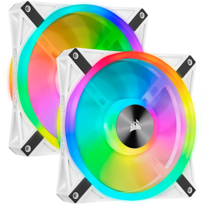 Corsair iCUE QL140 RGB 140mm PWM Dual Fan Kit with Lighting Node CORE, White, Width: 140 mm, Depth: 25 mm, Product colour: White