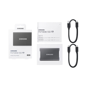 Samsung Portable SSD T7, 2000 GB, USB Type-C, 3.2 Gen 2 (3.1 Gen 2), 1050 MB/s Read Speed, 1000 MB/s Write Speed, Password protection, Titan Grey