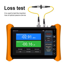 Load image into Gallery viewer, Fiber Optic Reflectometer MOT-73 OTDR 1310/1550nm 1610nm 28/26/24dB 7" Touch Screen VFL OLS OPM Event Map Ethernet Cable Tester
