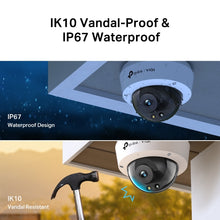 Load image into Gallery viewer, TP-Link VIGI 4MP Full-Color Dome Network Camera, IR/White Light, PoE/12V DC, 2.8 mm Fixed Lens, Built-In Microphone, micro-SD Slot, IK10, IP67
