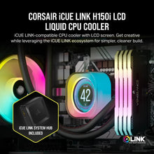 Load image into Gallery viewer, Corsair iCUE Link H150i LCD Liquid CPU Cooler - QX120 RGB Fans - 360mm Radiator - Fits Intel LGA 1700; AMD AM5 - iCUE LINK System
