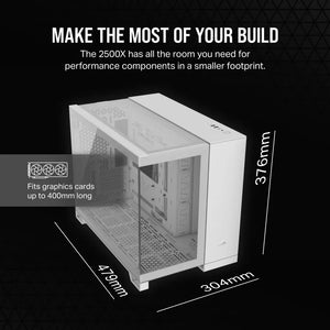 Corsair 2500X, Midi Tower, Desktop PC CASE, ATX, 18 cm, 40 cm, Micro ATX Dual Chamber PC Case; White, Width: 304 mm, Depth: 469 mm, Height: 376 mm