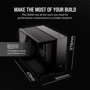 Corsair 2500D Airflow, Midi Tower Micro ATX Dual Chamber PC Case, 18 cm, 40 cm, Black, Dimensions - Width: 304 mm, Depth: 469 mm, Height: 376 mm