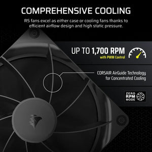 CORSAIR RS140 140mm PWM Fan, Fan diameter: 14 cm, Rotational speed (min): 330 RPM, Rotational speed (max): 1700 RPM, Maximum airflow: 95.5 cfm, White