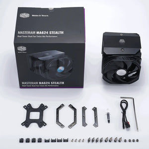 Cooler Master MasterAir MA624 Stealth CPU Air Cooler, Width: 153.2 mm, Depth: 144.9 mm, Height: 160 mm, Product colour: Black