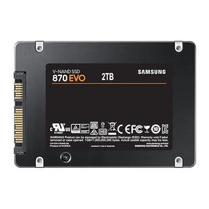 Samsung MZ-77E2T0BW 870 EVO 2 TB 2.5'' SATA SSD, 560 MB/s Read speed, 530 MB/s Write speed, 6 Gbit/s Data transfer rate, Component for PC