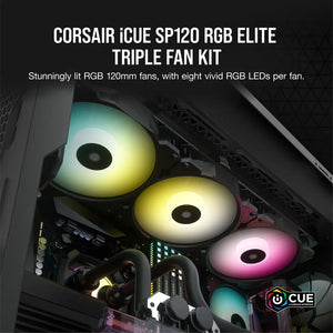 Corsair SP120 RGB ELITE; 120mm RGB LED Fan with AirGuide, Triple Pack with Lighting Node CORE, Fan diameter 12 cm, Voltage: 6 - 13.2 V, Colour: Black