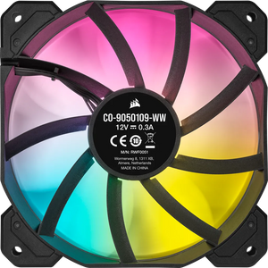 Corsair SP120 RGB ELITE; 120mm RGB LED Fan with AirGuide, Triple Pack with Lighting Node CORE, Fan diameter 12 cm, Voltage: 6 - 13.2 V, Colour: Black