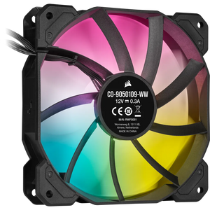 Corsair SP120 RGB ELITE; 120mm RGB LED Fan with AirGuide, Triple Pack with Lighting Node CORE, Fan diameter 12 cm, Voltage: 6 - 13.2 V, Colour: Black