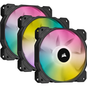 Corsair SP120 RGB ELITE; 120mm RGB LED Fan with AirGuide, Triple Pack with Lighting Node CORE, Fan diameter 12 cm, Voltage: 6 - 13.2 V, Colour: Black