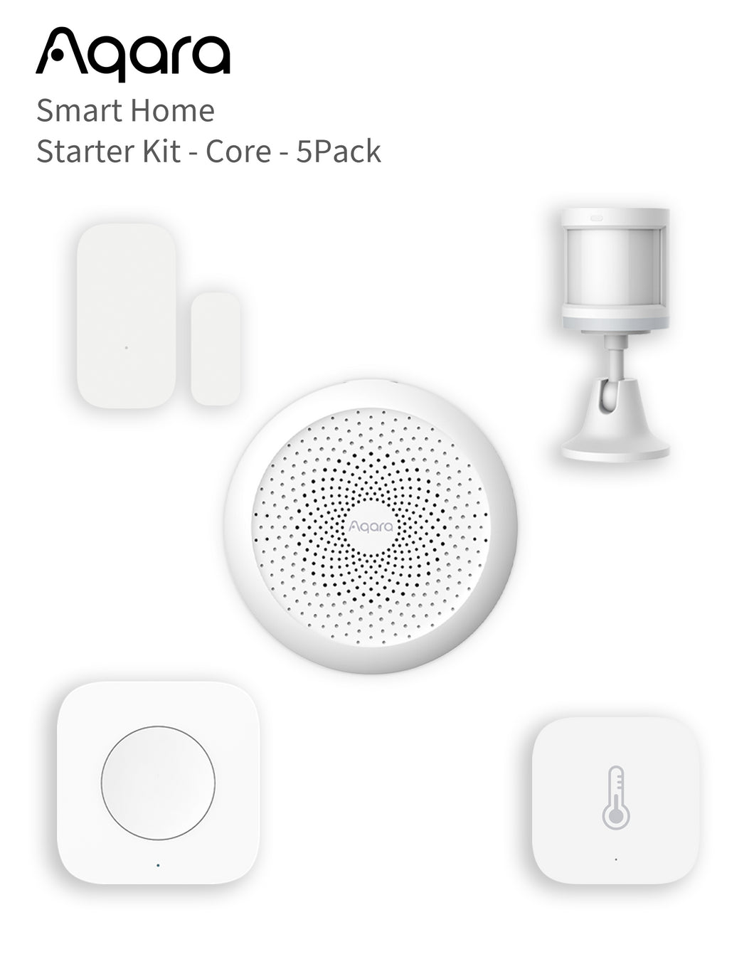 Aqara Smart Home Starter Kit Core, incl Door & Window Contact Sensor, Temperature & Humidity Sensor, Motion Sensor, Wireless Mini Switch, Hub M1S Gen2