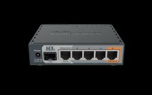 MikroTik hEX S - Desktop Router with 1 SFP, 5 Gb Ports & 1 USB port, Dual-core 880 MHz CPU, 256 MB RAM, PoE in/out, 12v-57v, 5 Gigabit Ethernet ports