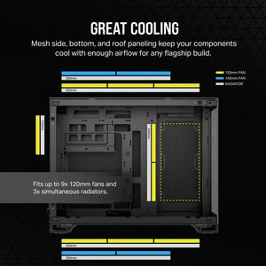 Corsair 2500D Airflow, Midi Tower Micro ATX Dual Chamber PC Case, 18 cm, 40 cm, Black, Dimensions - Width: 304 mm, Depth: 469 mm, Height: 376 mm