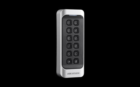 Hikvision - Mifare Card Reader with Keypad, Reads Mifare 1 card, Supports RS485 and Wiegand, Tamper-proof alarm, Dust-proof, IP65, HIK-K1107mk