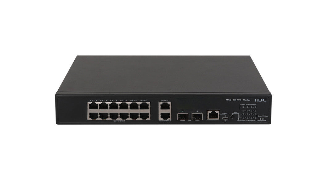 H3C S5130S-16S-Pwr-Ei L2 Ethernet PoE Switch With 12*10/100/1000BASE-T POE+ Ports, 2*10/100/1000base-t Ports, 2*1G/10GBASE-X SFP+ Ports, (Ac) 9801A3FP