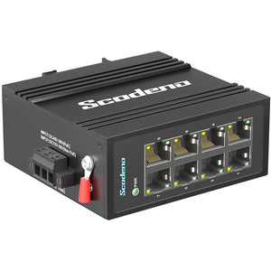 Scodeno Industrial Ethernet Switch 8-Port Megabit 10/100Mbps Unmanaged -40 to 75°C DIN-Rail IP40, 8*10/100Base-T ports