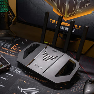 ASUS TUF Gaming BE3600 WiFi 7 Router with AI functions and high-speed Ethernet ports, 4× External antennas 2.4GHz/5GHz quad-core